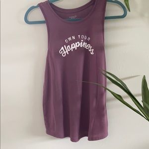 Graphic tank reading “Own Your Happiness”